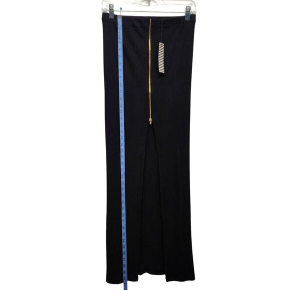 Haute Monde Black Ribbed Midi Skirt Front  Zipper Detail Adjustable Slit Size M - Picture 8 of 13
